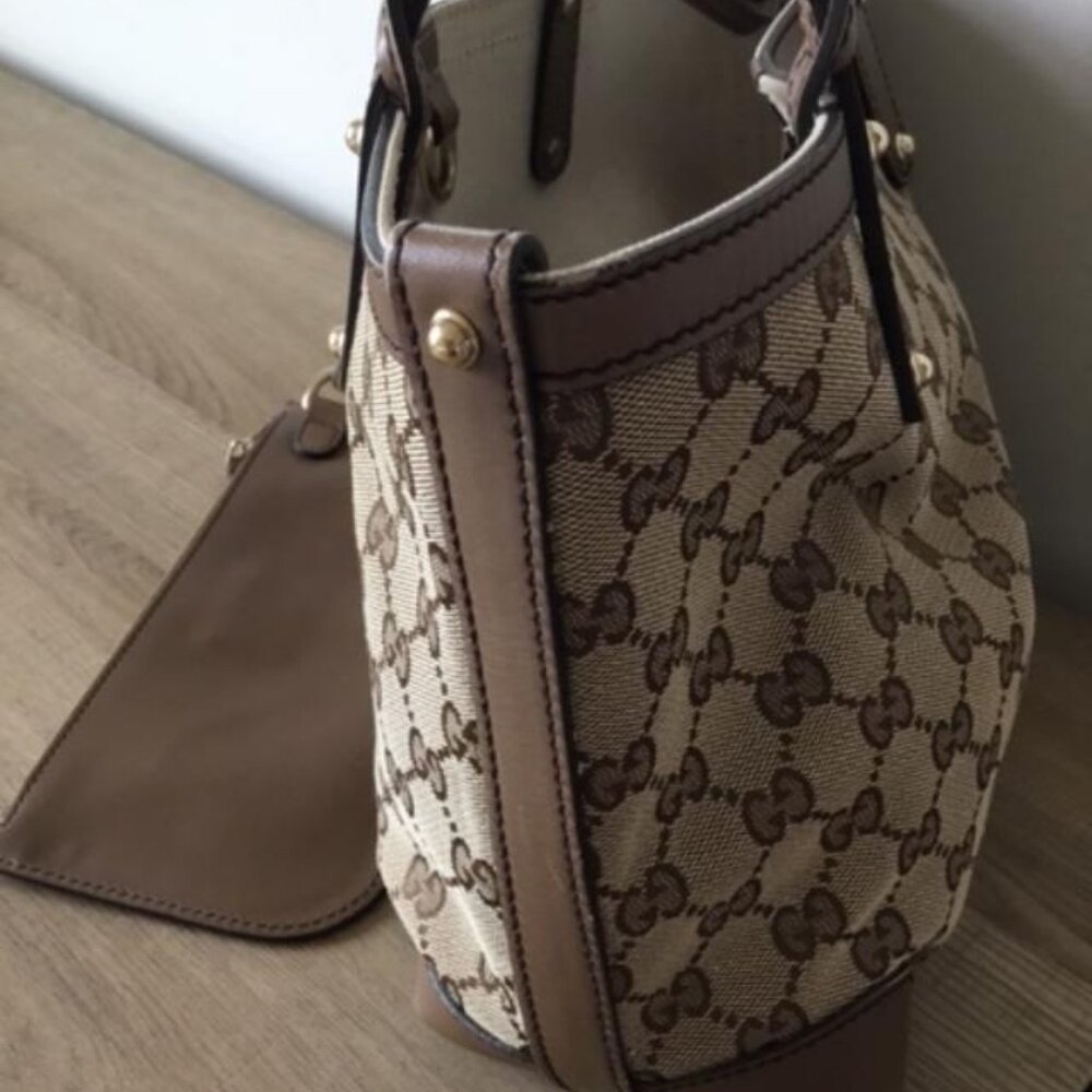 Authentic Gucci GG Canvas Tote Bag with Attached Gucci Leather Pouch - Picture 11 of 14